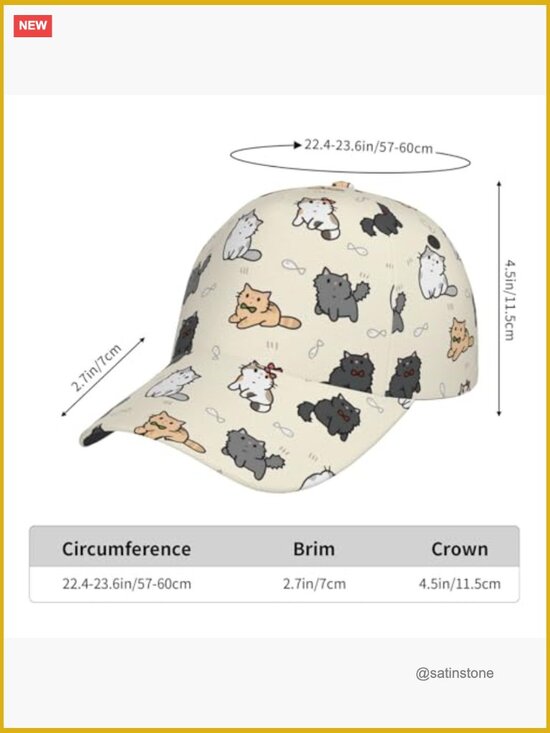 Cat Printed Baseball Snapback Hat Adjustable Unisex main image 3